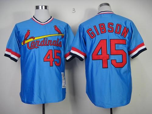 Mitchell And Ness Cardinals #45 Bob Gibson Blue Throwback Stitched MLB Jersey - Click Image to Close